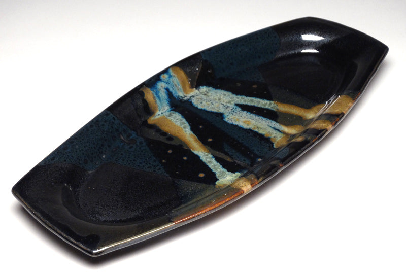 Cheese Plate in Black and Teal Glaze