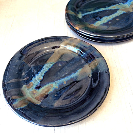 Cocktail Plate in Black and Teal Glaze