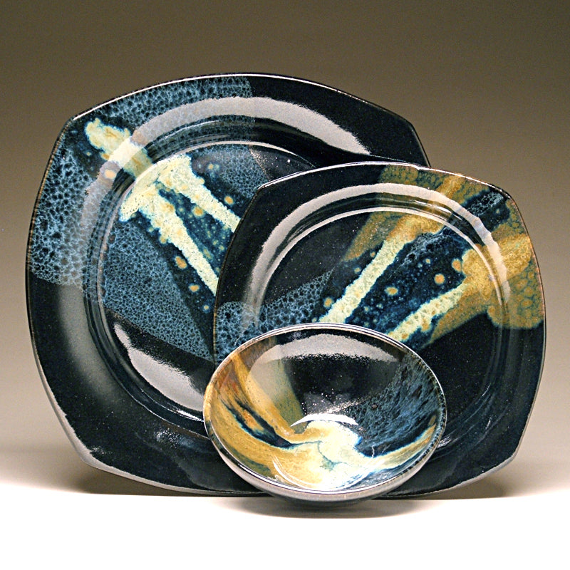 Whole Place Setting in Black and Teal