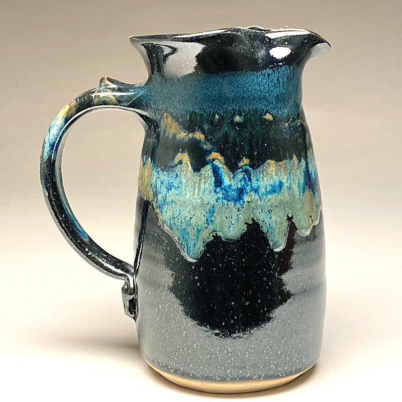 Wheelthrown Pitcher in Black and Teal