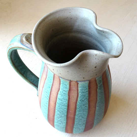 Wheelthrown Pitcher in Green Stripe Glaze