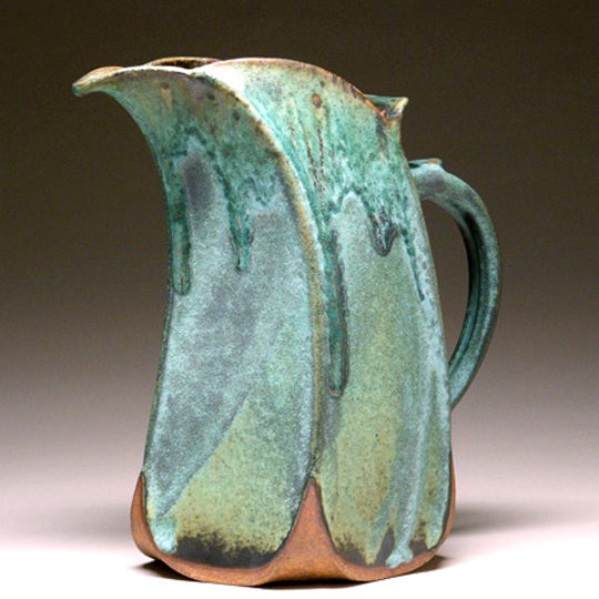 Slab Built Pitcher in Green Matte Glaze