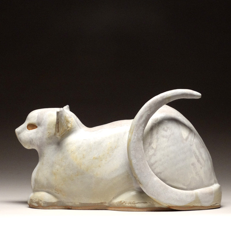 Crouching Cat in Sand Glaze
