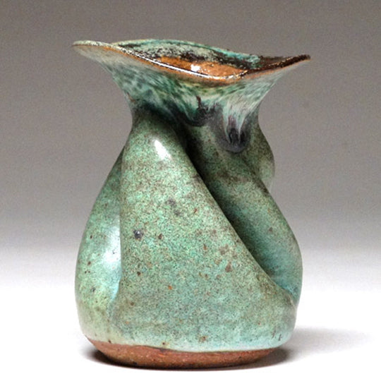 Twist Neck Vase in Green Matte Glaze