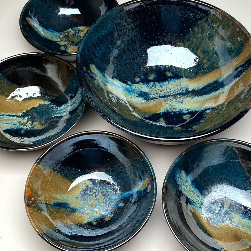 Large Bowl Set Black and Teal