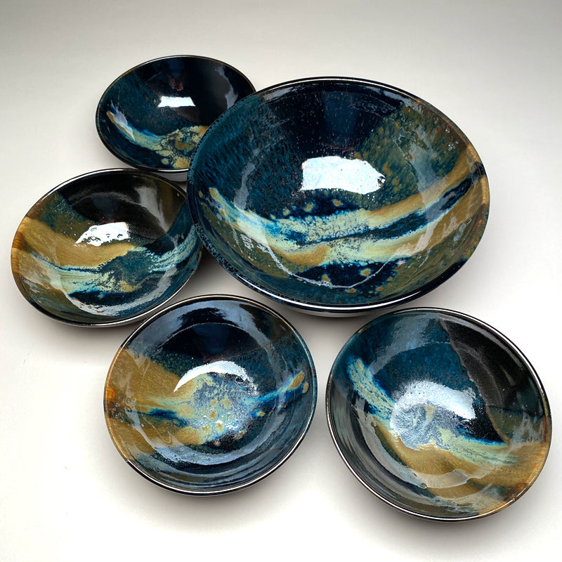 Medium Bowl Set Black and Teal