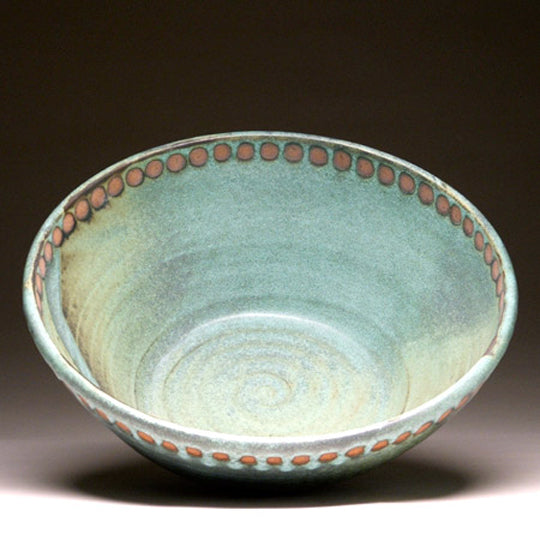 Large Serving Bowl in Green Matte with Dot Glaze