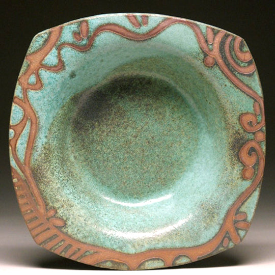 Pasta Bowl in Green with Fancy Pattern Glaze