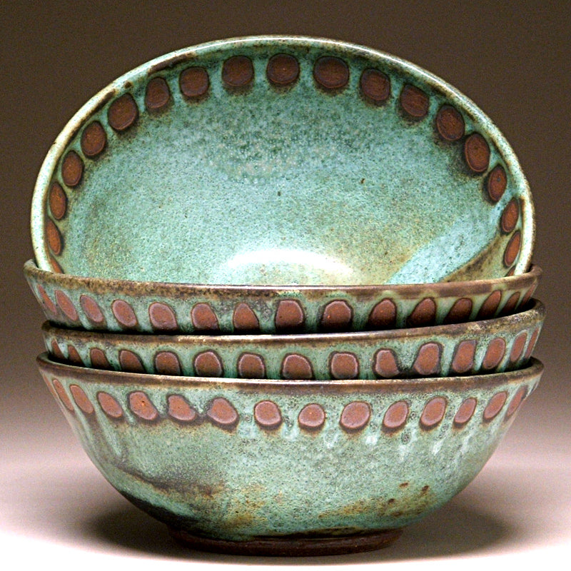Soup Bowls in Green Dot Glaze