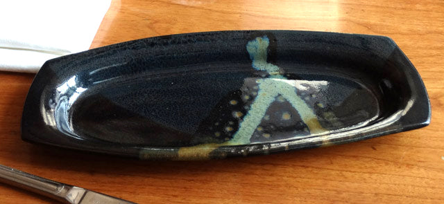 Olive tray in Black and Teal Glaze