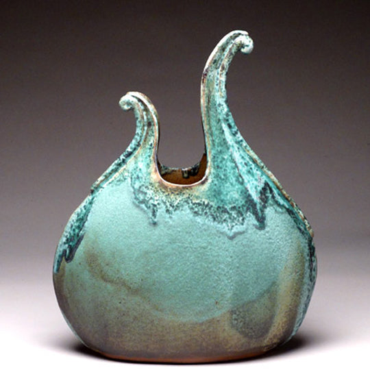 Flame Vase in Green Matte Glaze