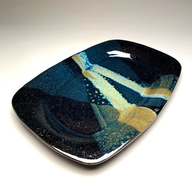 Medium Serving Platter in Black and Teal