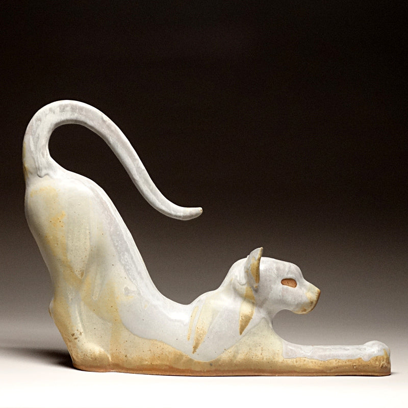 Stretching Yoga Cat in Sand Glaze