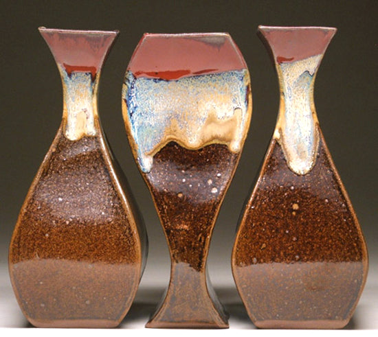 Triptych Vase Grouping in Autumn Glaze