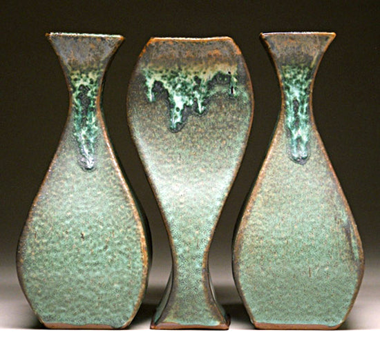 Triptych Vase Grouping in Green Matte Glaze
